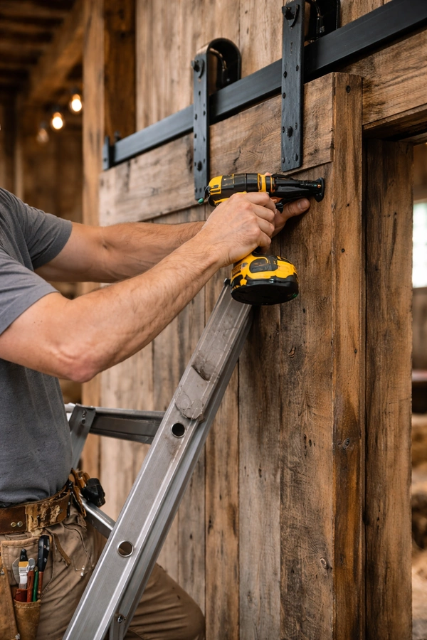 Man repairing barn door